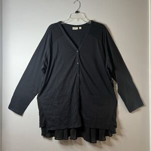LOGO Lori‎ Goldstein Womens 2X Eyelet Tunic Button Down Blouse Lagenlook Black